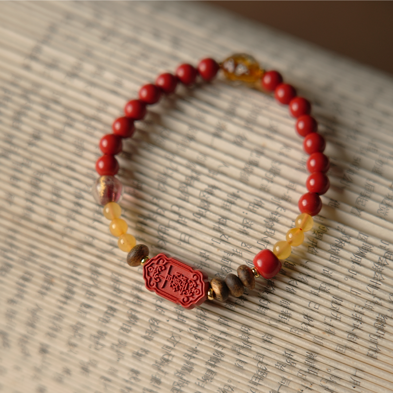 2026新年朱砂沉香手串｜天然红石与沉香木珠，吉祥礼物