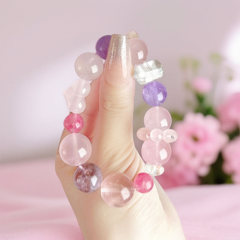 恋爱密码设计款手串 天然粉水晶紫水晶蔷薇石 寓意佳缘相伴