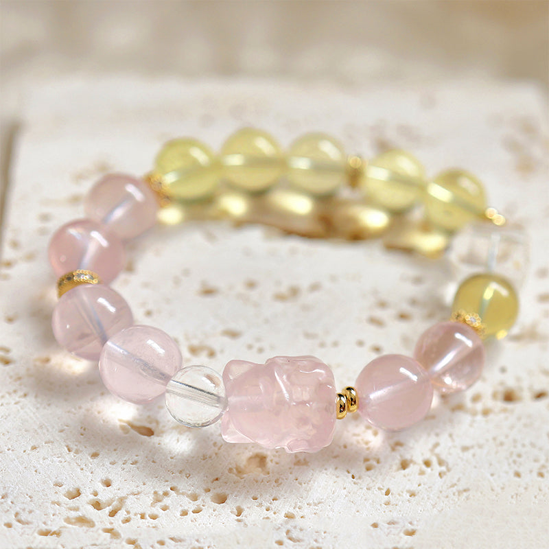 圆满爱情祝福爱情事业双丰收寓意婚姻事业皆顺意粉水晶手串