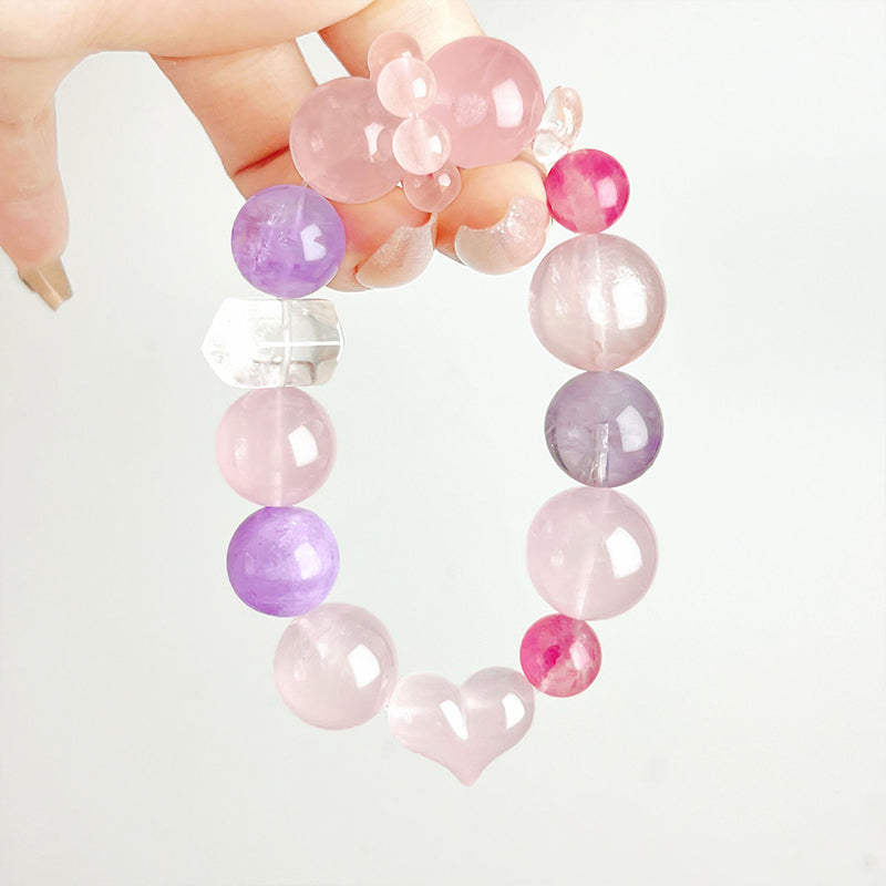 恋爱密码设计款手串 天然粉水晶紫水晶蔷薇石 寓意佳缘相伴