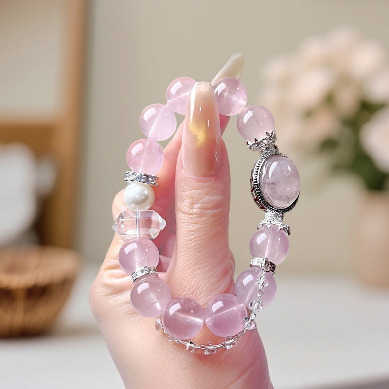 缘起月老主题设计寓意相逢和美祈愿双向奔赴粉水晶白水晶手串