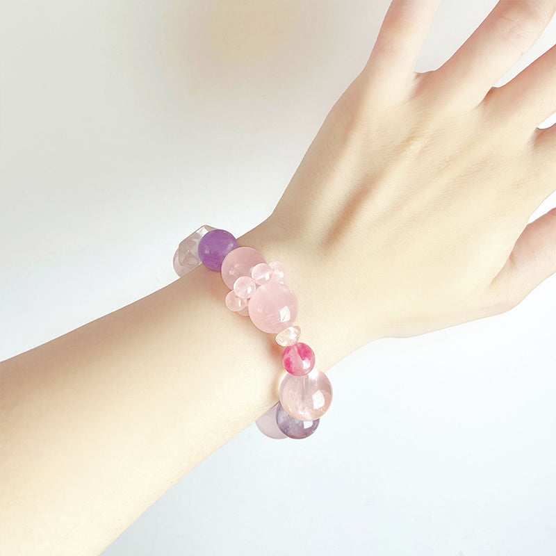 恋爱密码设计款手串 天然粉水晶紫水晶蔷薇石 寓意佳缘相伴