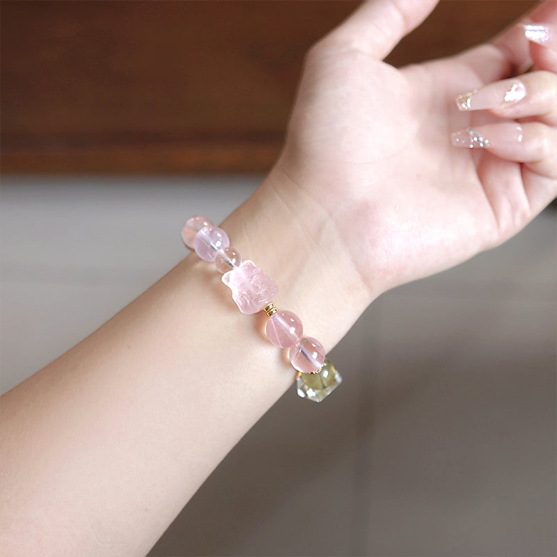 圆满爱情祝福爱情事业双丰收寓意婚姻事业皆顺意粉水晶手串