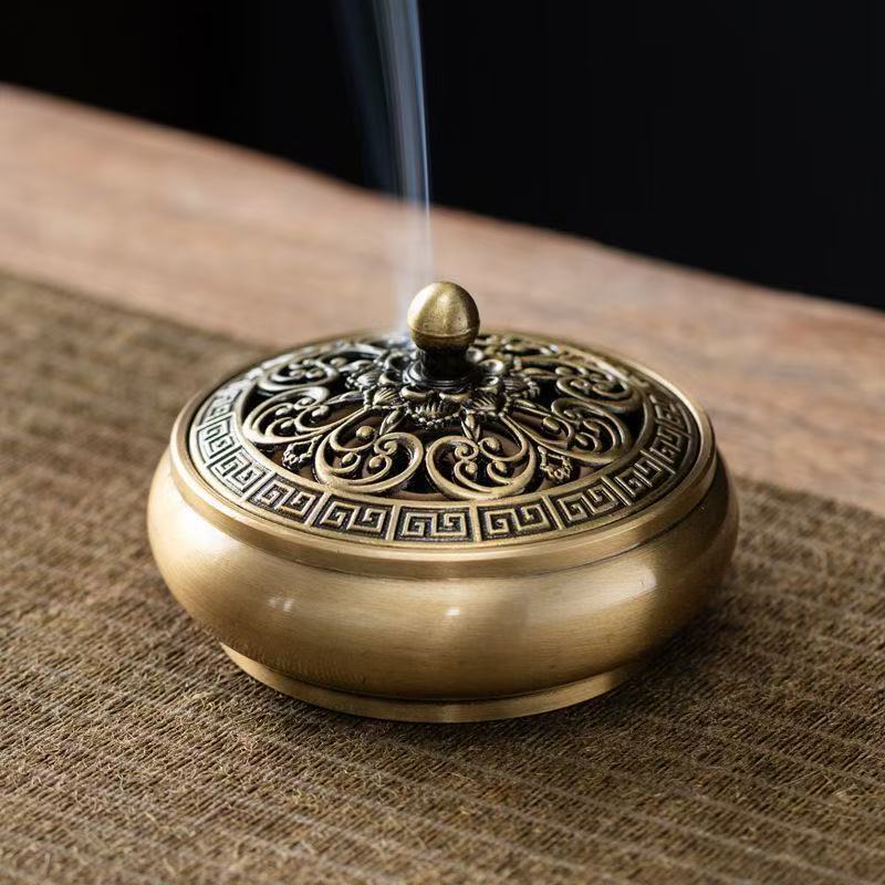 复古金莲平底合金香炉盘香炉