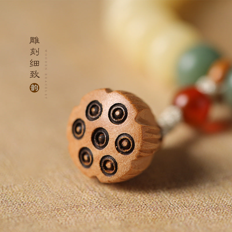 奶油黄玉化菩提算盘珠莲蓬坠手串