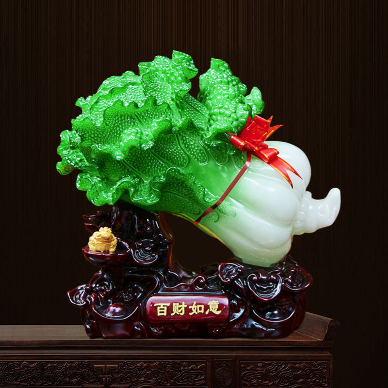 百财如意玉白菜招财摆件