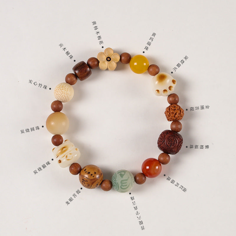 白玉菩提根多宝五福手串