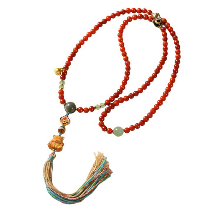 南红檀香九尾灵狐玛瑙手串