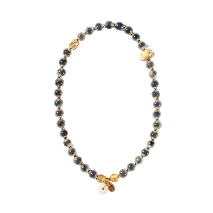 金箔琉璃黄杨木莲花双圈手串平安扣佛珠仙气手链