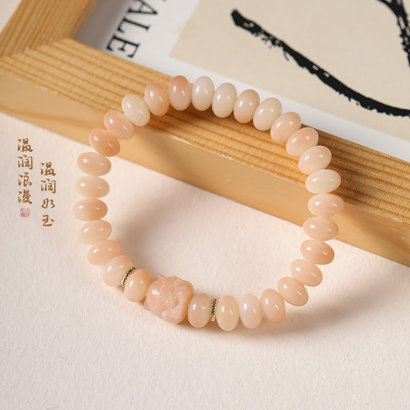 胭脂粉白玉菩提手串