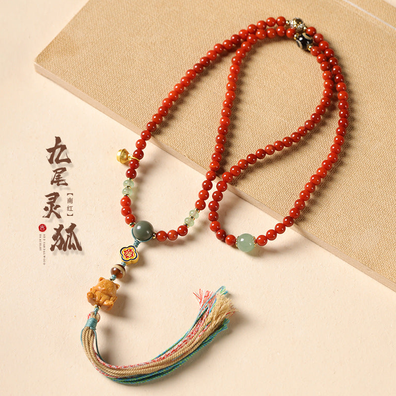 南红檀香九尾灵狐玛瑙手串