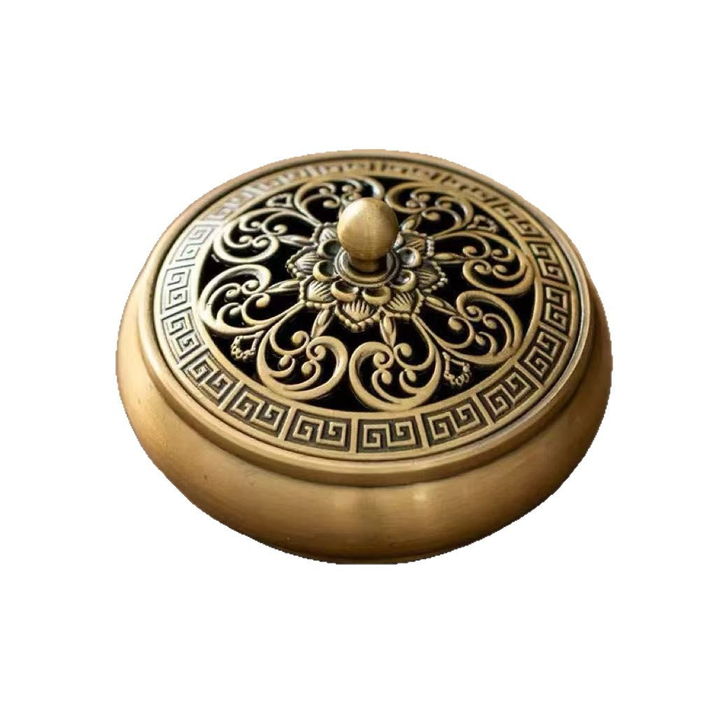 复古金莲平底合金香炉盘香炉