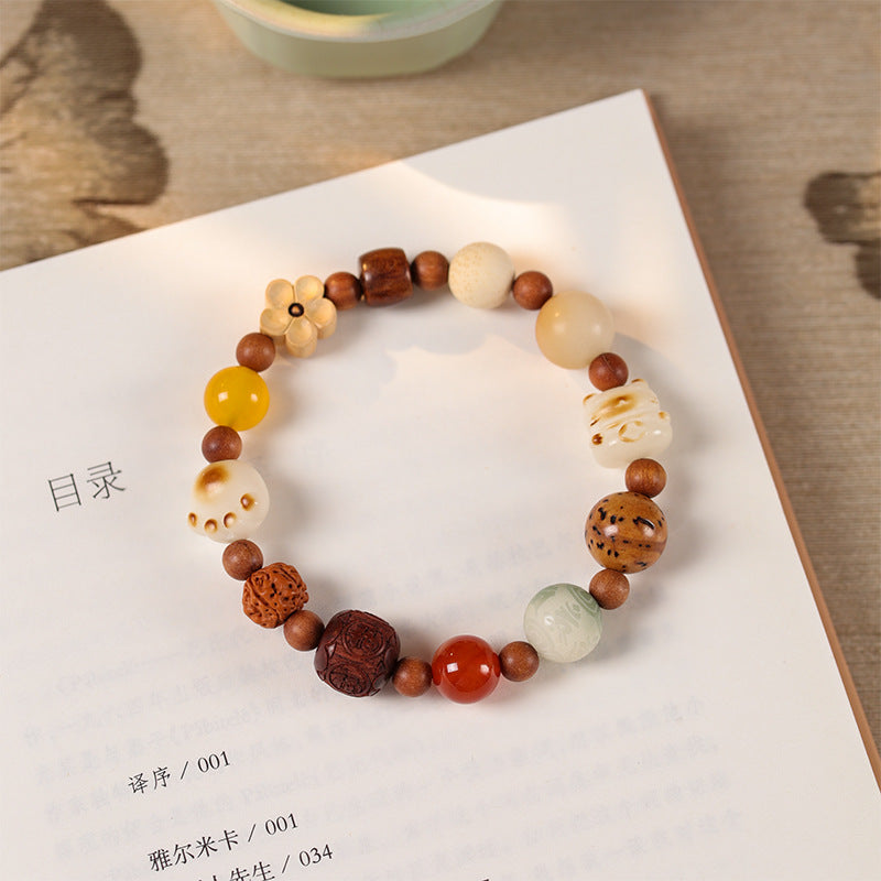 白玉菩提根多宝五福手串