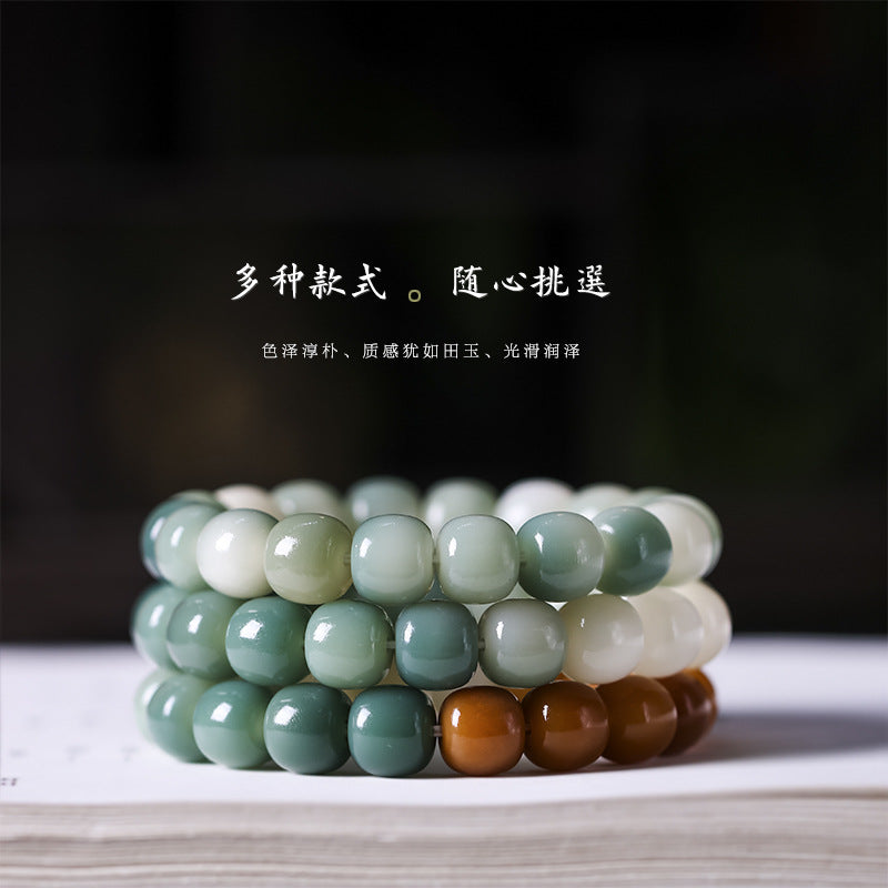 绿阴风化渐变菩提根飘花手串