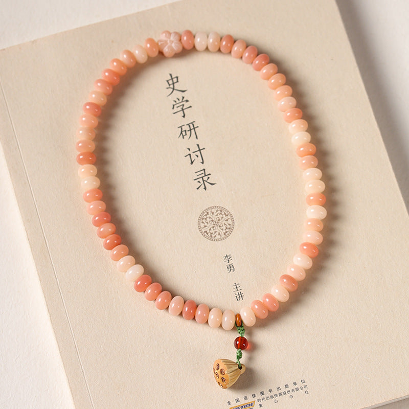 胭脂粉白玉菩提手串