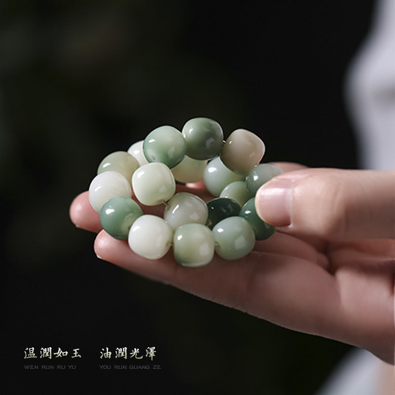 绿阴风化渐变菩提根飘花手串
